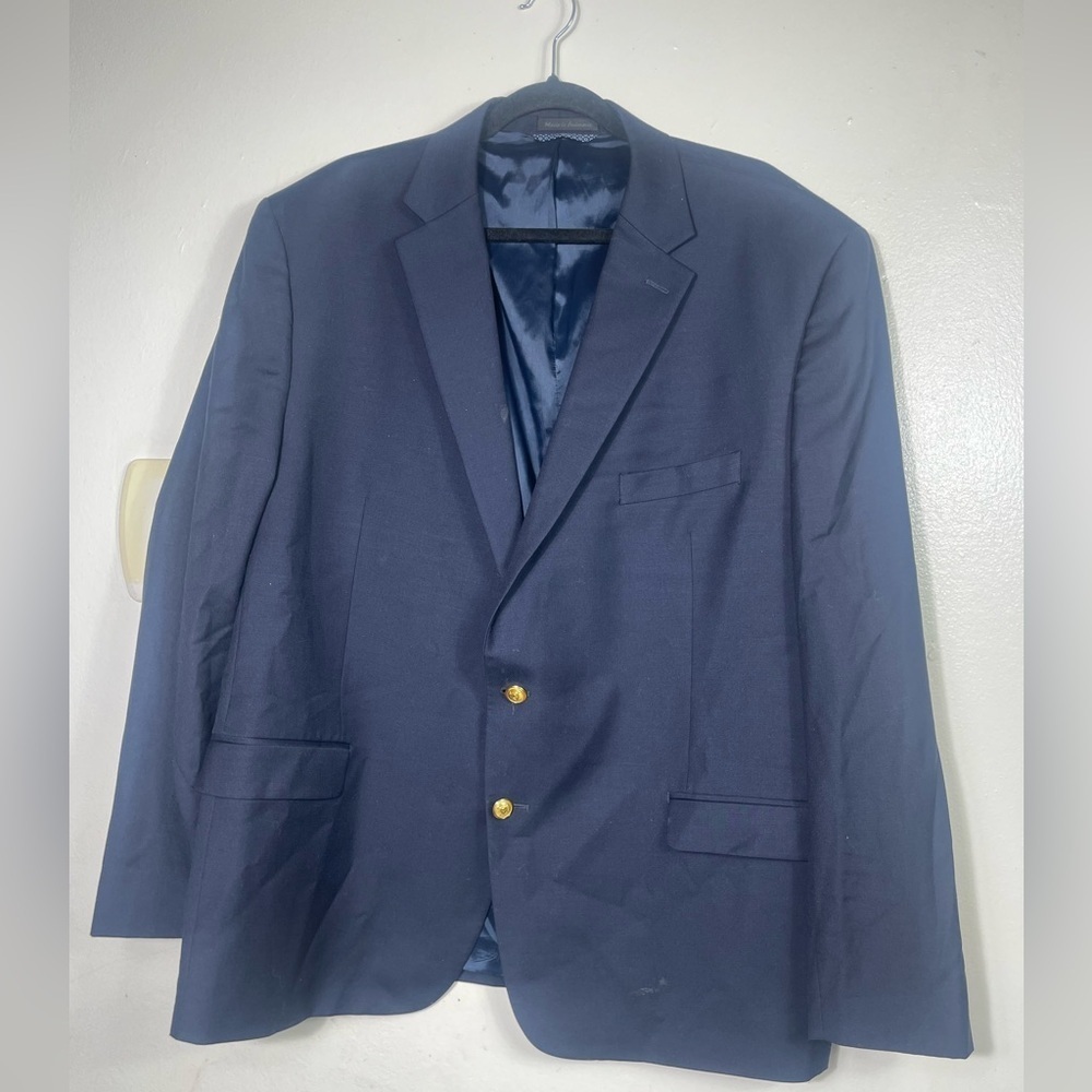 Lauren Ralph Lauren Gold Button Navy Blue  sports Wool Blazer Jacket 48R